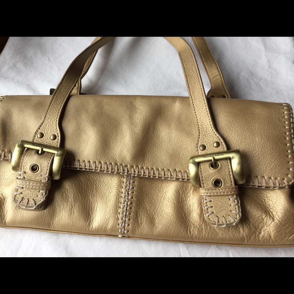 Franco Sarto METALLIC Gold LEATHER Handbag Shoulder Bag Satchel